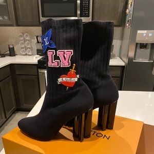 Louis Vuitton Monogram Velvet Silhouette Ankle Boots - Size 7.5